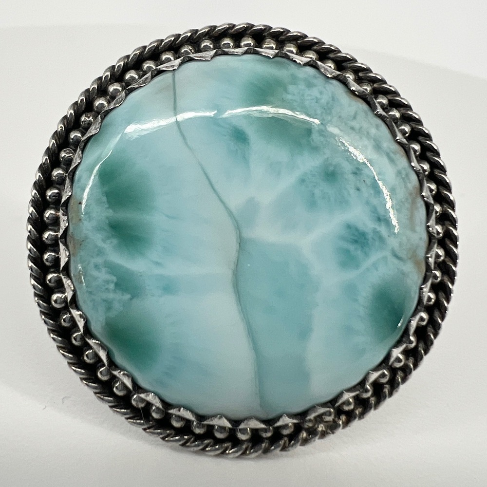 Artisan Larimar Ring Size 9 Blue 925 Sterling Silver Statement Cabochon 19.6g
